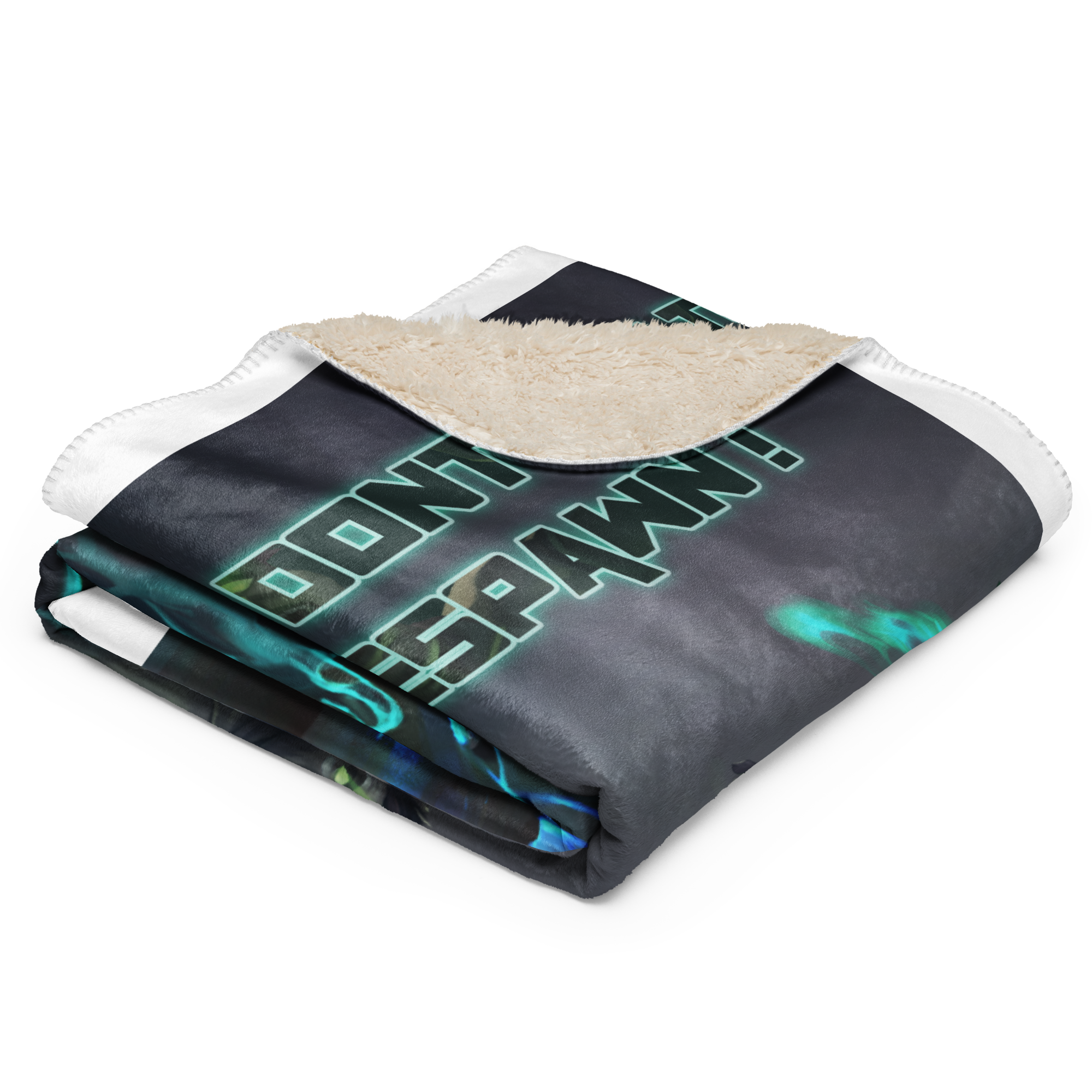 Gamers Respawn Point Sherpa blanket with plush feel and "Don't Respawn" design, perfect for cozy lounging and warmth.