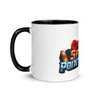 Ceramic mug with gaming design, black rim and handle, colorful inside, perfect for adding a splash of color to your morning coffee.