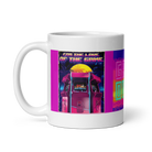 Retro-style arcade-themed mug design with vibrant colors and "Game Over" text, perfect for coffee and tea lovers.