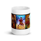 Level Up ceramic mug with vivid fantasy design featuring adventurers, dishwasher and microwave safe, available in 15 oz and 20 oz sizes.