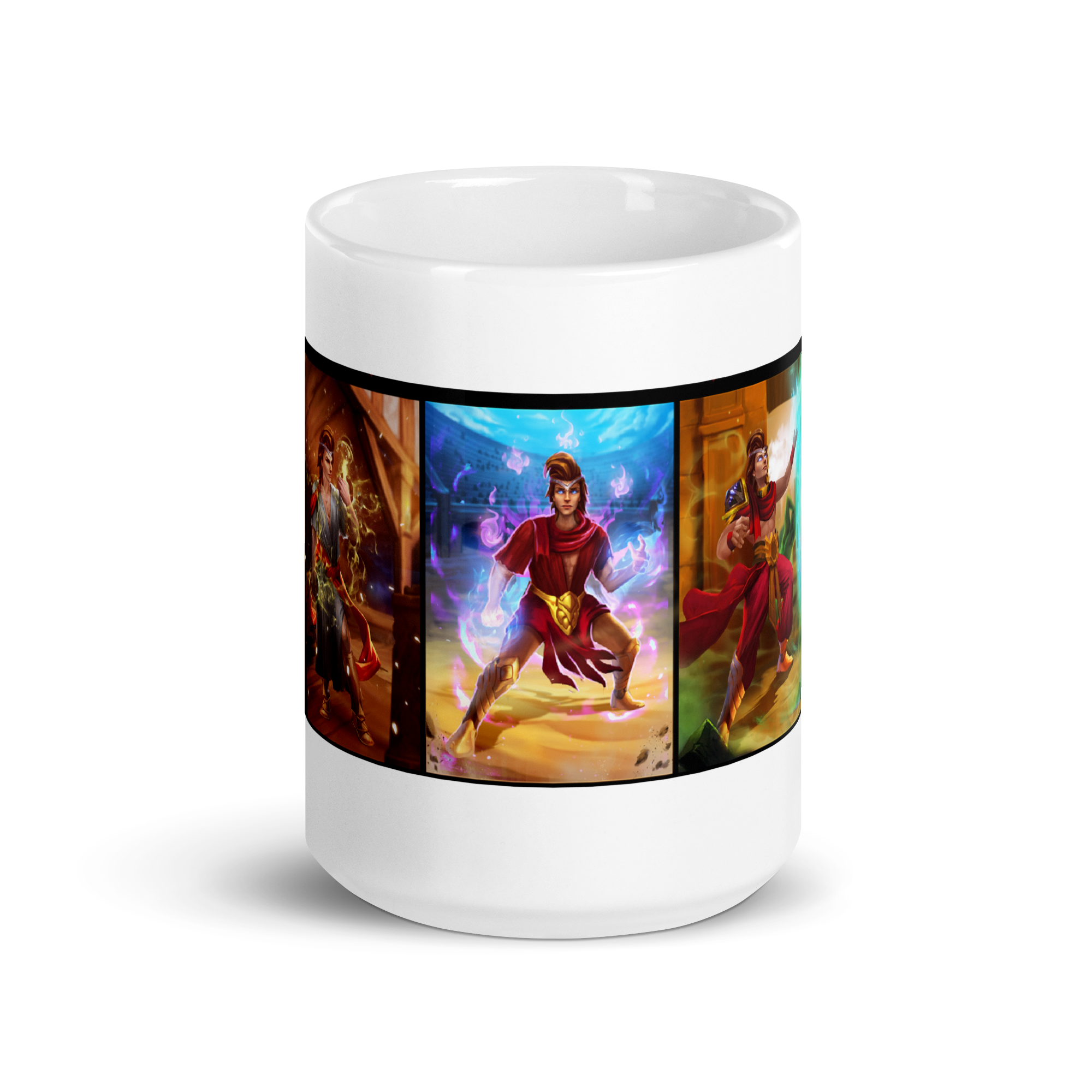 Level Up ceramic mug with vivid fantasy design featuring adventurers, dishwasher and microwave safe, available in 15 oz and 20 oz sizes.